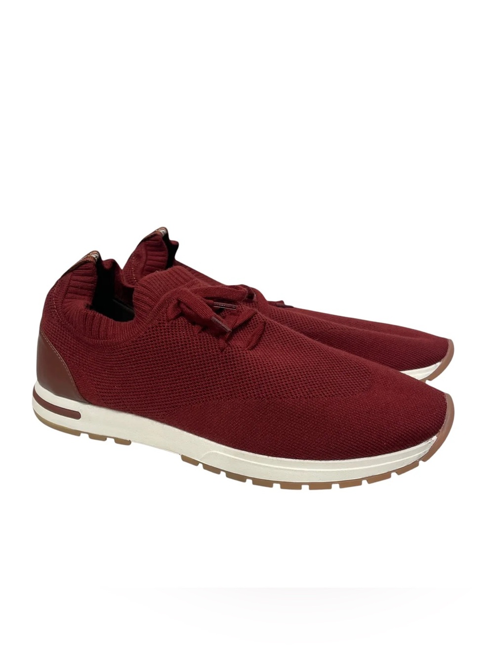 Loro Piana Wine Red Knit Lace-Up Sneakers